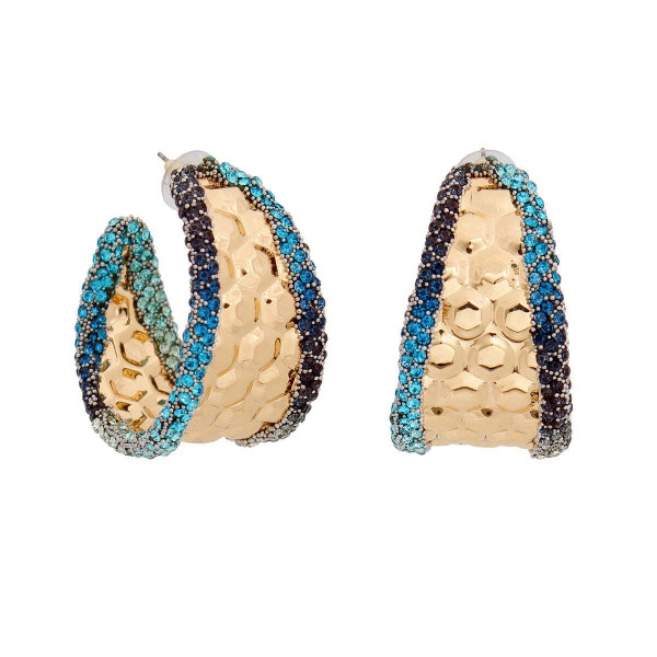 Hoops Blue Stone Hexagon Earrings for Women T226-9485313212735