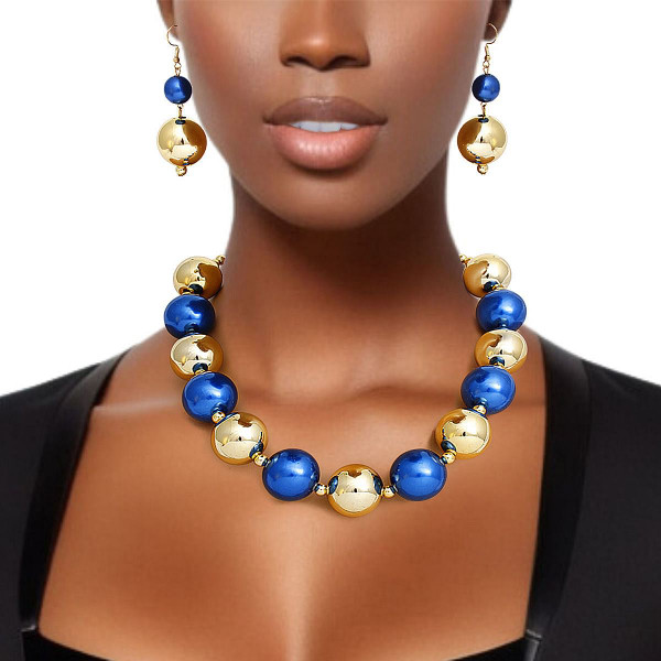 Pearl Necklace Blue Gold Jumbo Set for Women T226-9485321044287