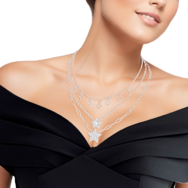 Silver 3 Layer Dainty Chain Star Necklace Set T226-9485690470719