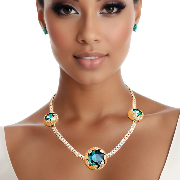Necklace Green Crystal Double Cut Chain for Women T226-9485393854783