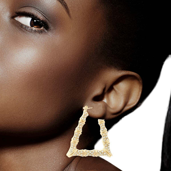 Gold Bling Trapezoid Bamboo Hoops T226-9485602849087