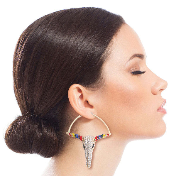 Rainbow Rhinestone Steer Hoops T226-9485901857087