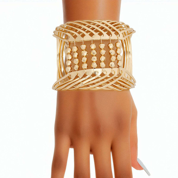 Bracelet Gold Beaded Metal Cuff for Women T226-9485307576639