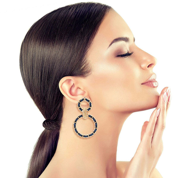 Navy and Gold Woven Chain Earrings T226-9485634240831