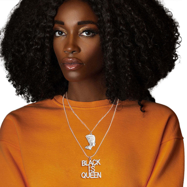 Silver Double Chain Black is Queen Necklace T226-9485454377279