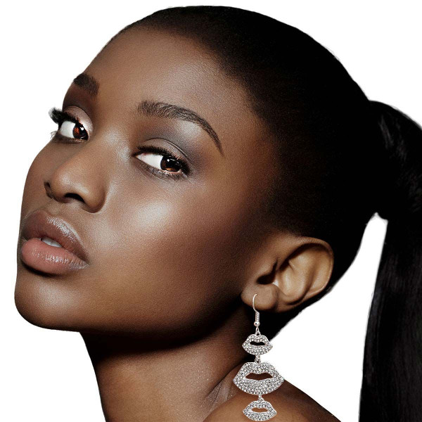 Silver Triple Lips Earrings T226-9485635223871