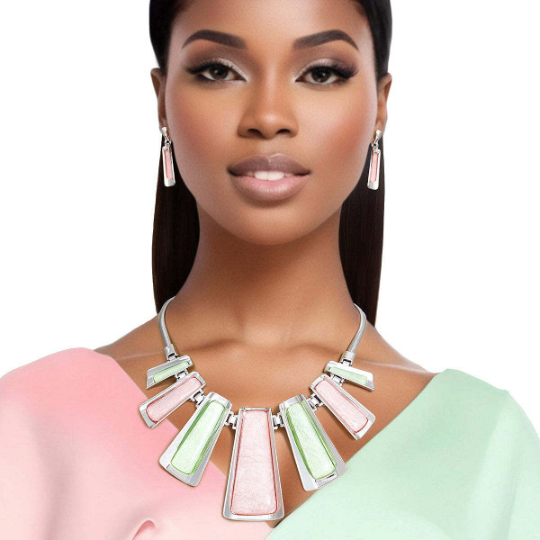 AKA Necklace Pink Green Silver Chain Set for Women T226-9485296959807