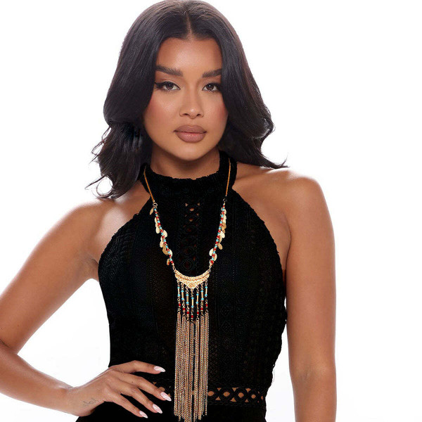 Brown Tassel Necklace Set T226-9485940064575