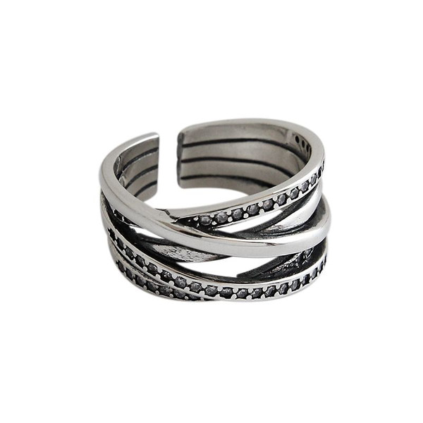 Retro CZ Multi Lines Cross 925 Sterling Silver Adjustable Ring R866-HFH_594209621651