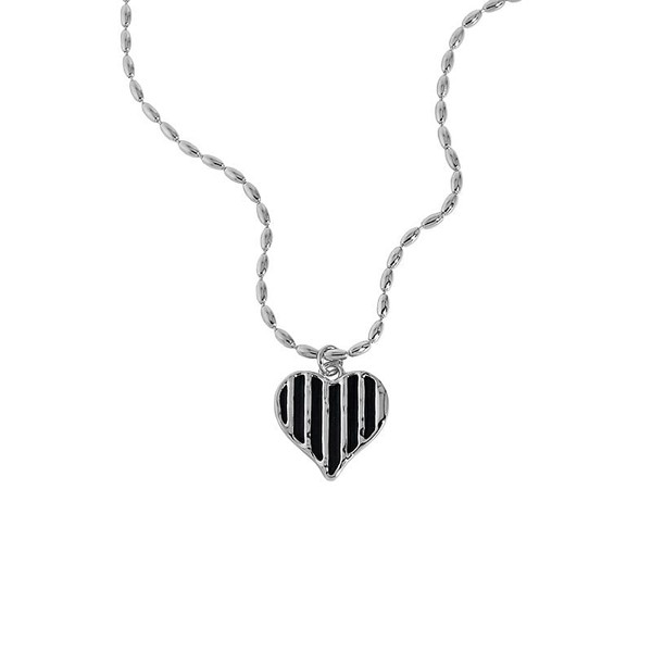 Fashion Irregular Black Epoxy Heart 925 Sterling Silver Necklace R866-HFH_650377715844