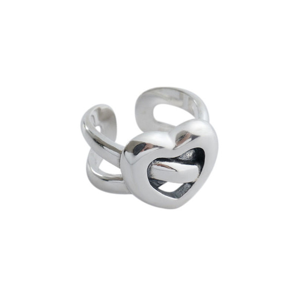 Vintage Double Layers Cross Heart 925 Sterling Silver Adjustable Ring R866-HFH_622930343686