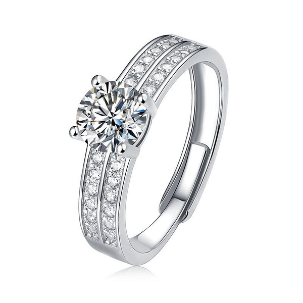 Simple four Claw Moissanite CZ 1 Carat 925 Sterling Silver Adjustable Ring R866-JZ_640228699634