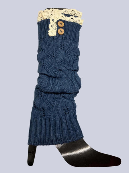 Color: DARK BLUE - Lovely And Lacy Long Cable Knit Boot Socks K290-50046890705169