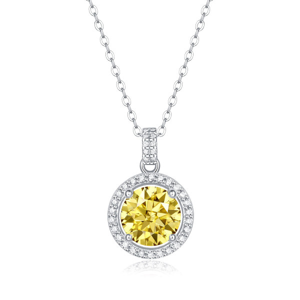 Fashion Yellow Moissanite CZ Round 925 Sterling Silver Necklace R866-JZ_650332890349