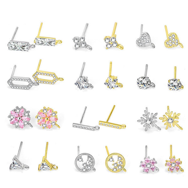 Sweet CZ Flower Heart Snowflake Geometry 925 Sterling Silver DIY Stud Earring  Bail R866-MLYF_595721179842