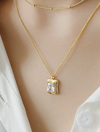 Simple Geometry Square CZ Hot 925 Sterling Silver Necklace R866-HFH_608749570959