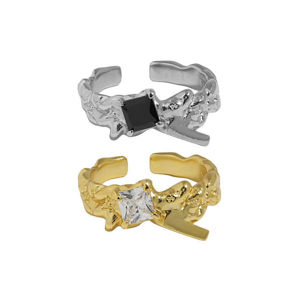 Irregular Geometry Square CZ Hot 925 Sterling Silver Adjustable Ring R866-HFH_661100011858