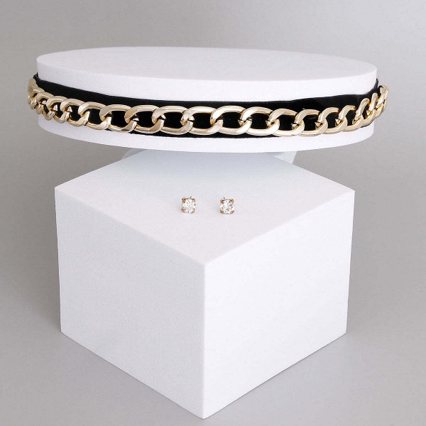 Metal with Leather Choker T226-9485944062271