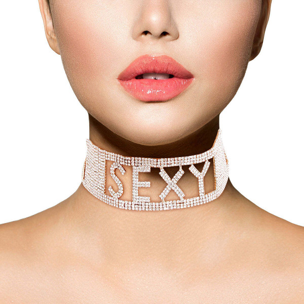 Gold SEXY 18 Row Rhinestone Choker T226-9485812760895