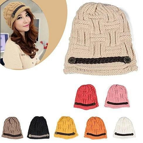 Color: Pink Heart Beanie - Be My Beanie Soft Wool Beanie Cap With Vegan Leather Trim K290-16660395717