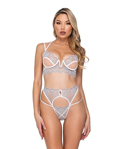 Holiday Snow Queen Metallic Snowflake Embroidered Bra & High Waisted Thong Blue/White XL X615-ROLI632-BLW-X0