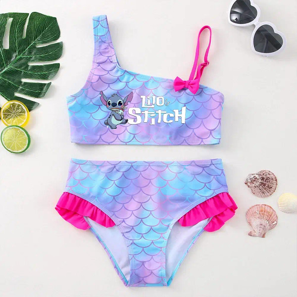 Color: Beige, Size: XL - Lilo Stitch Girls Swimsuit One-Piece Bathing Suits Kids Wear Fashion Merma F640-12000039684042359