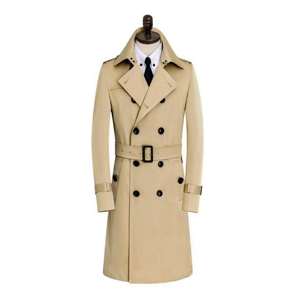 Color: Khaki, Size: 6XL - Men's Windbreaker Long Slim Autumn And Winter Coat Waterproof Leisure Med Q119-CJFY164684221UF