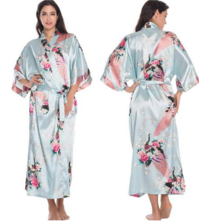 Color: Light Blue, Size: 3XL - Satin Robes for Brides Wedding Robe Sleepwear Silk Q119-CJNSSYSY00483-Light Blue-3XL