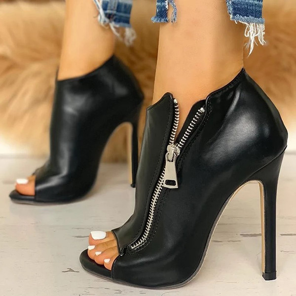 Color: Black B, Size: 43 - Women Hollow Square Heel Office Shoes Platform Breathable Boots Q119-CJNS106267430DW