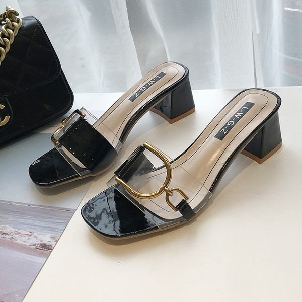 Thick Heel High Heel Slippers Women Flip Flops Women Transparent Slippers Q119-CJNS1213961