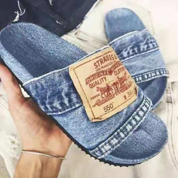 Color: Blue, Shoe size: 41 - Beach Solid Color Casual Denim Fish Mouth Flat-Heel Slippers Q119-CJNS107922916PK