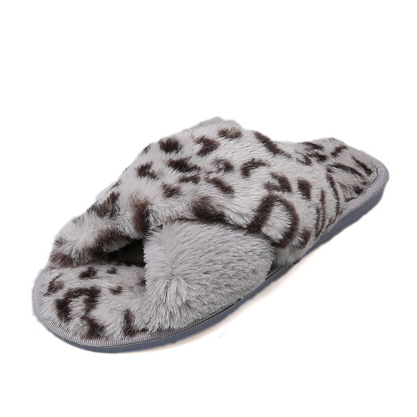 Color: Grey, Size: 37 - Leopard slippers female fur mop Q119-CJBHNSNS17597-Grey-37
