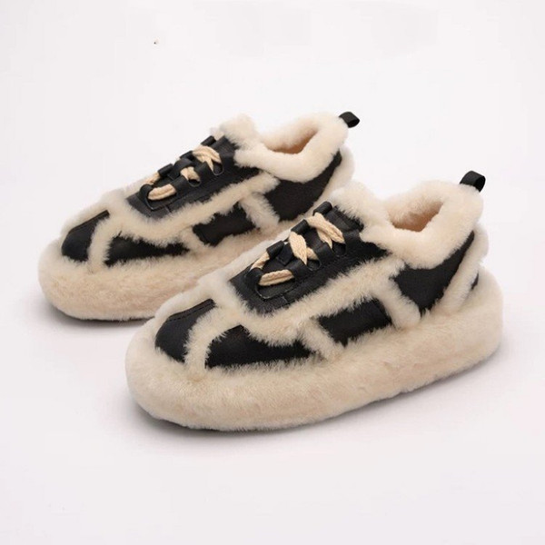 Color: Black  white cotton shoes, Size: 39 - Outerwear Lamb Wool Thick Sole Half Slippers Women Q119-CJYD214994123WD
