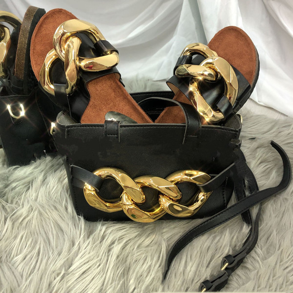 Color: Black, style: Shoes and bags-40, Size:  - European And American Fashion Gold Chain Slippers Q119-CJNS116045813MN