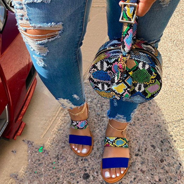 Color: Snake bag, Size: 40 - Sandals Flat Bottom Ladies Slippers Flat Hollow Fashion Women's Round  Q119-CJNS120460214NM