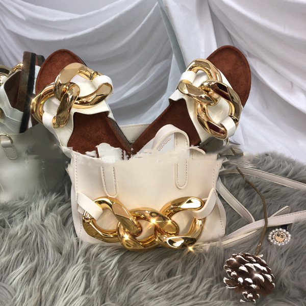 Color: White, style: Shoes and bags-42, Size:  - European And American Fashion Gold Chain Slippers Q119-CJNS116045830DW