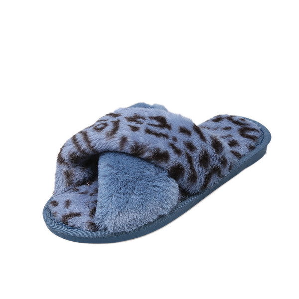 Color: Blue, Size: 38 - Leopard slippers female fur mop Q119-CJBHNSNS17597-Blue-38