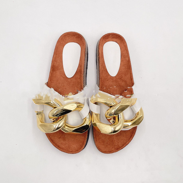 Color: White, style: Shoes-38, Size:  - European And American Fashion Gold Chain Slippers Q119-CJNS116045816PK
