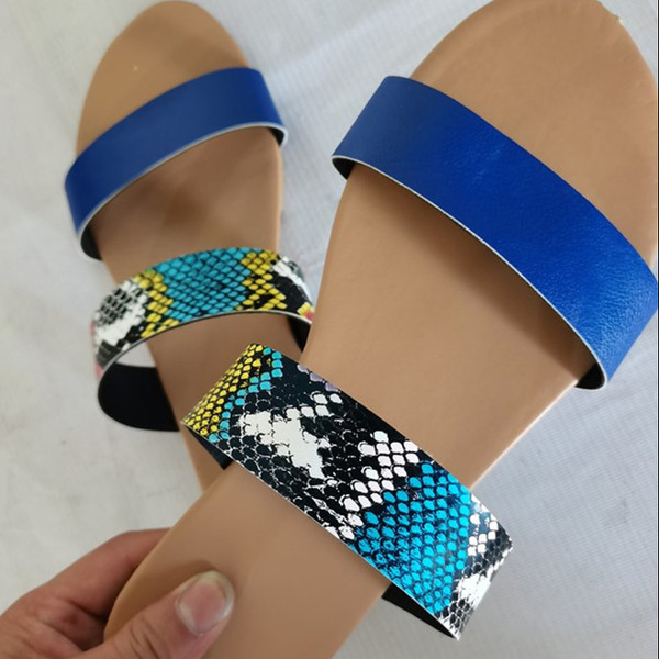 Color: Snakeskin shoes, Size: 41 - Sandals Flat Bottom Ladies Slippers Flat Hollow Fashion Women's  Q119-CJNS120460210JQ