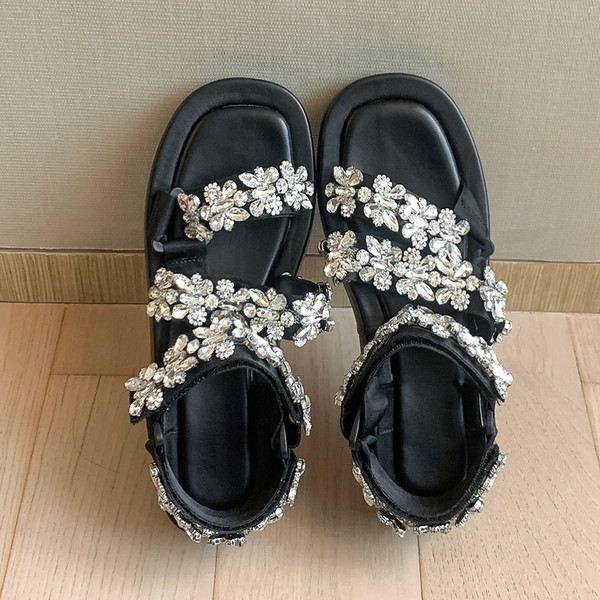 Color: Black, Shoe size: 33 - Thick Sole Muffin Heel Rhinestone Sandals Q119-CJNS172332401AZ