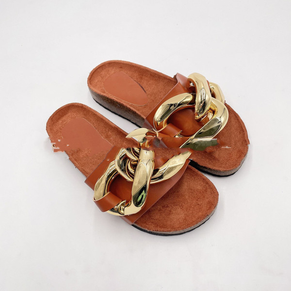 Color: Brown, style: Shoes-41, Size:  - European And American Fashion Gold Chain Slippers Q119-CJNS116045834HS