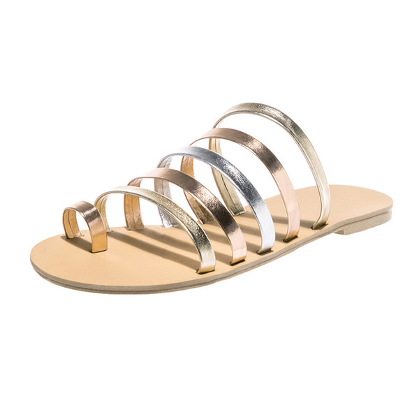 Color: Silver, Size: 35 - Beach flat sandals Q119-CJBHNSNS10676-Silver-35
