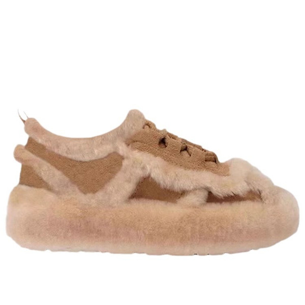 Color: Khaki Cotton Shoes, Size: 35 - Outerwear Lamb Wool Thick Sole Half Slippers Women Q119-CJYD214994113MN