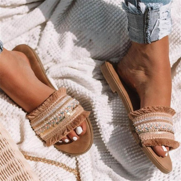 Color: Apricot, Size: 40 - Flat Sandals Sandals And Slippers Women's Outer Wear Plus Size Q119-CJNS119977515OL