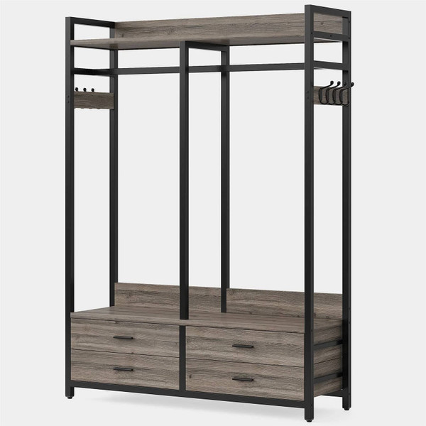 Modern Grey Black Garment Rack with Clothes Hanging Rod and 4 Storage Drawers Q280-GFSCRDS189207