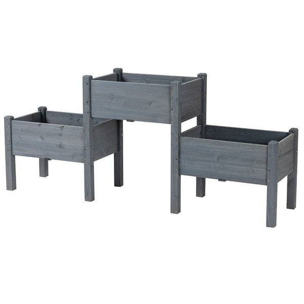 3 Grey Wood Elevated Planter Set Vegetable Herb Flowers Raised Garden Beds Q280-GRPLA567126