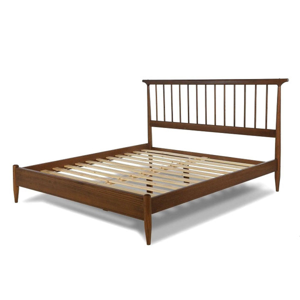 Queen Size Hardwood Mid Century Platform Bed Frame with Headboard in Walnut Q280-MCQU4990