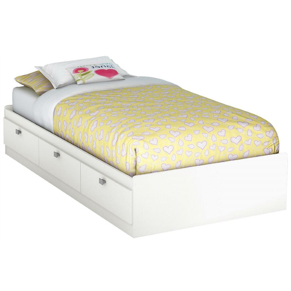 Twin size White Platform Bed for Kids Teens Adults with 3 Storage Drawers Q280-SCTMBW5984521