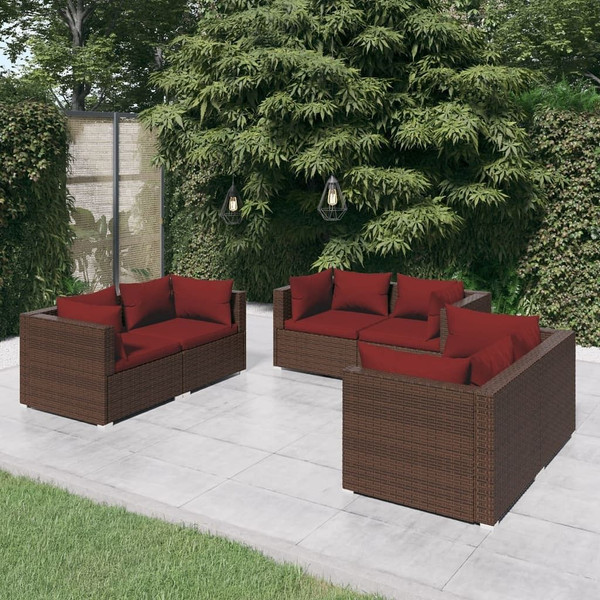  6 Piece Patio Lounge Set with Cushions Poly Rattan Brown A949-3102299