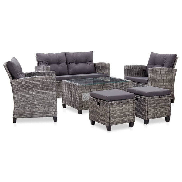6 Piece Patio Sofa Set with Cushions Poly Rattan Dark Gray A949-46150